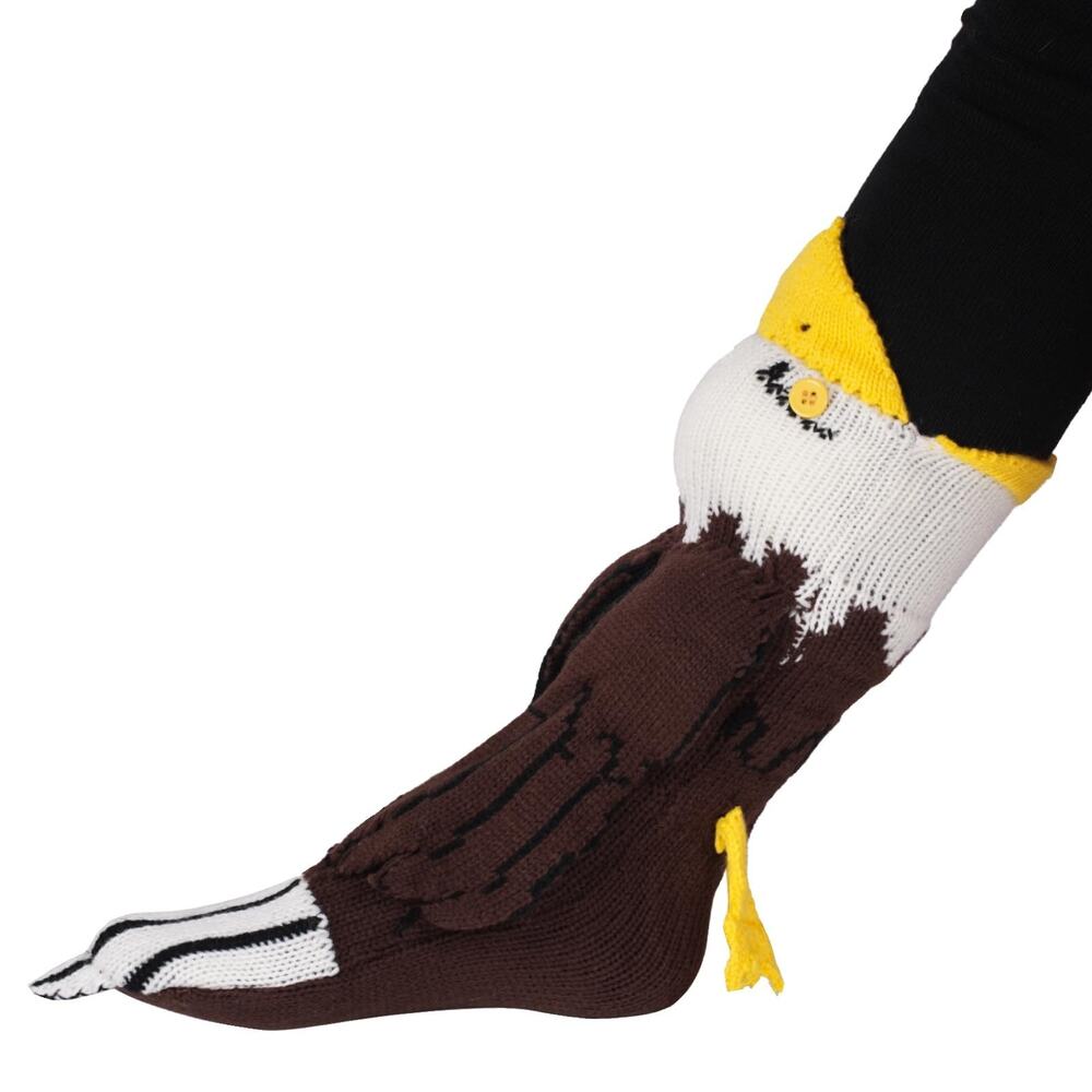 Bald Eagle Slipper Socks Novelty Knitted Unisex Adult Brown White Yellow